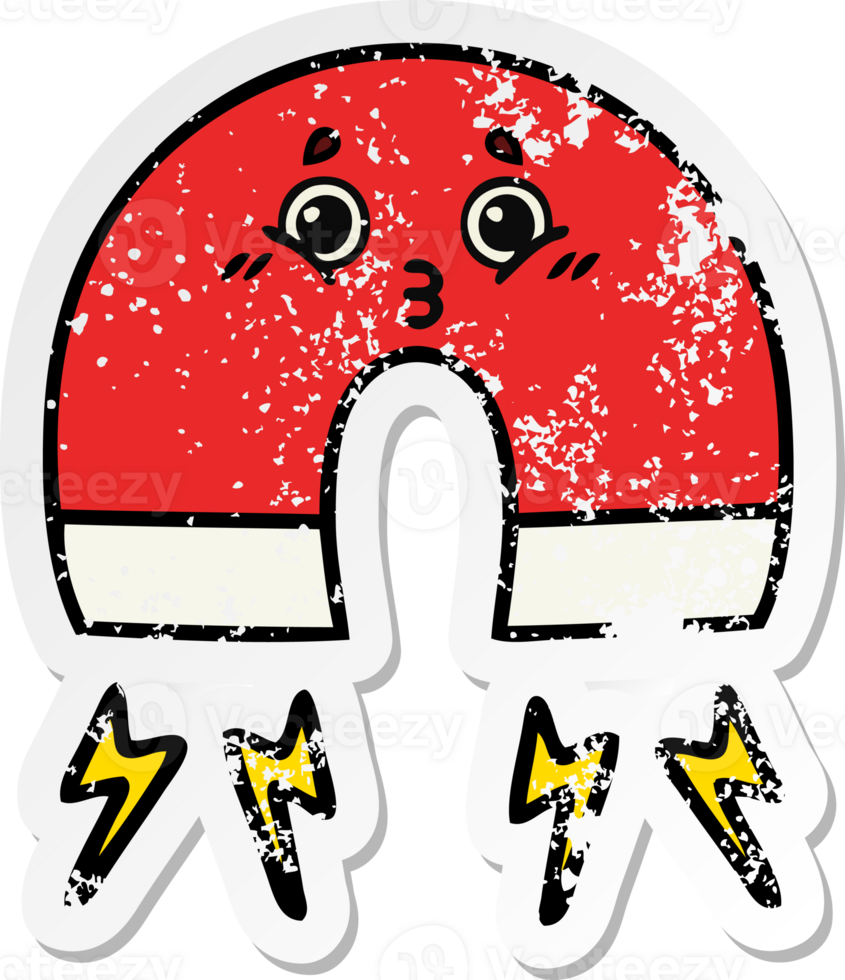 distressed sticker of a cute cartoon magnet png