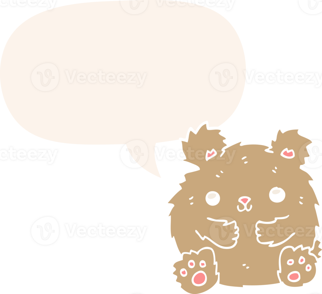 cute cartoon bear with speech bubble in retro style png