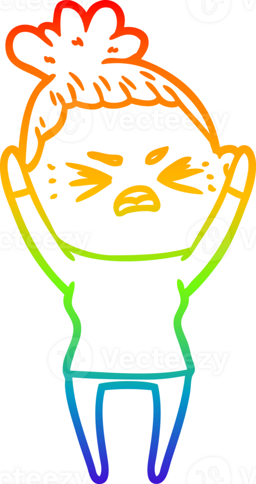 rainbow gradient line drawing of a cartoon angry woman png