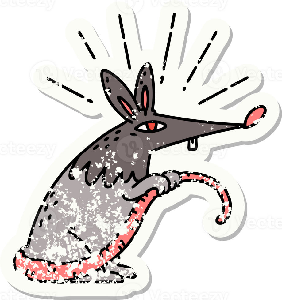 worn old sticker of a tattoo style sneaky rat png