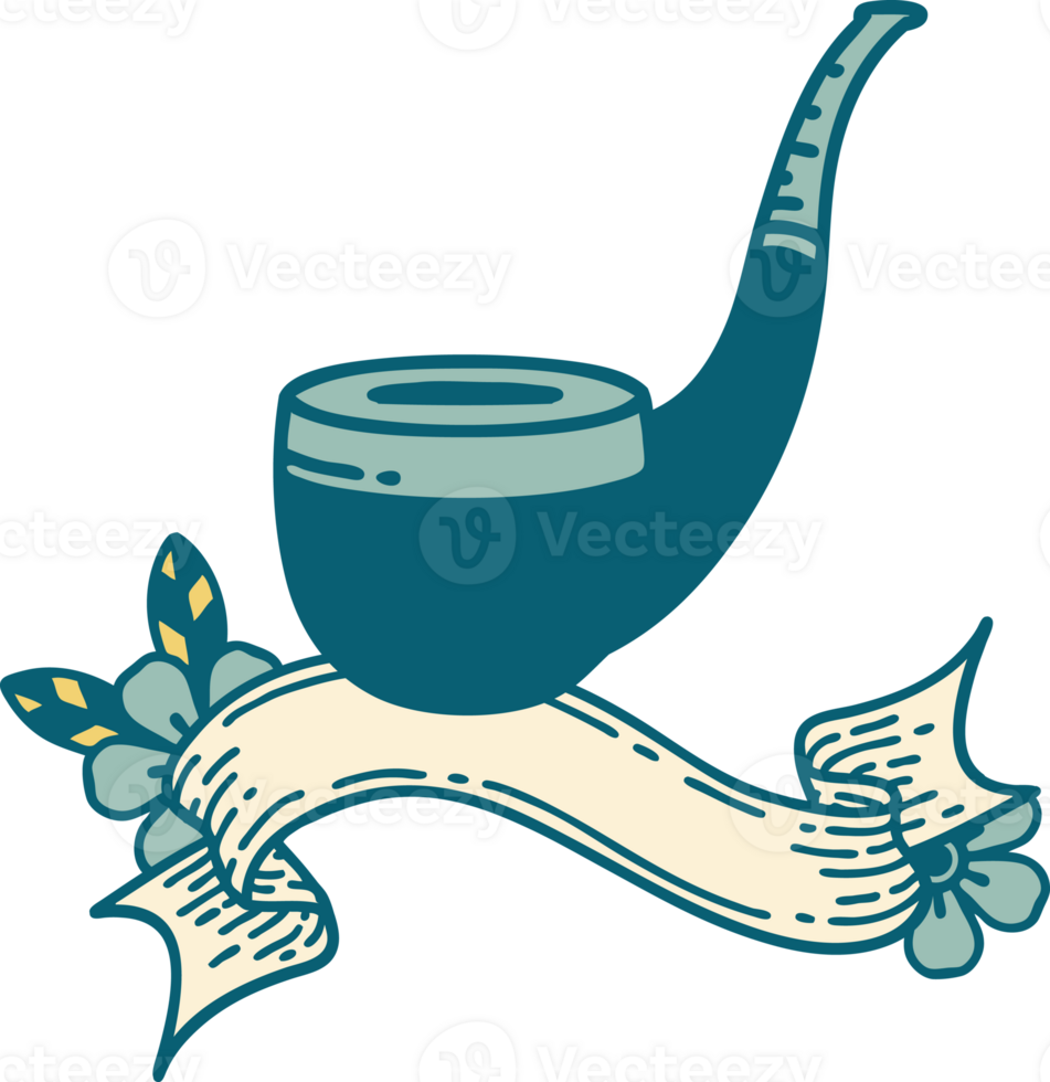 traditional tattoo with banner of a smokers pipe png