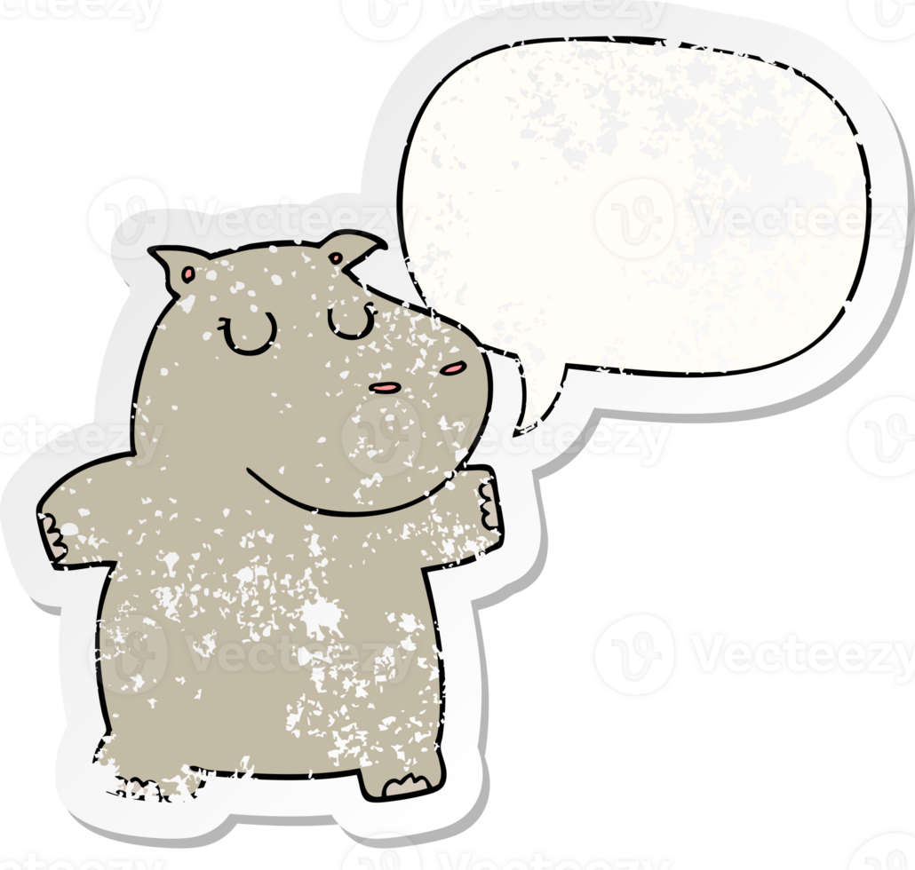 cartoon hippo with speech bubble distressed distressed old sticker png