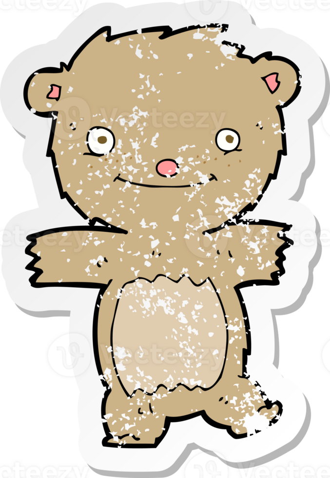 retro distressed sticker of a cartoon teddy bear png