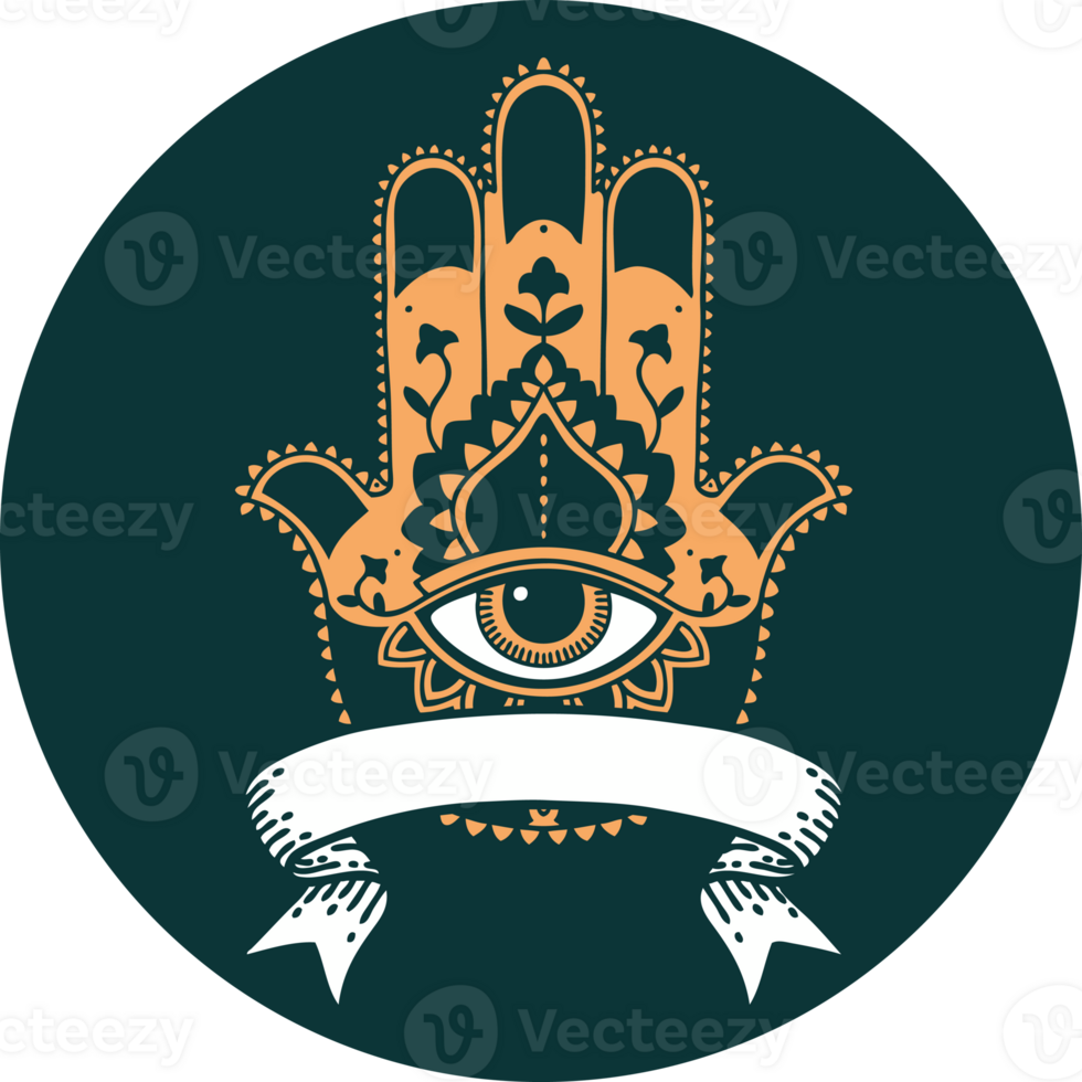 tattoo style icon with banner of a hamza png