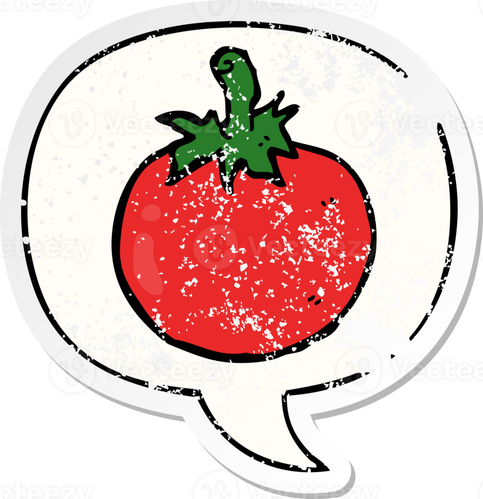 cartoon tomato with speech bubble distressed distressed old sticker png