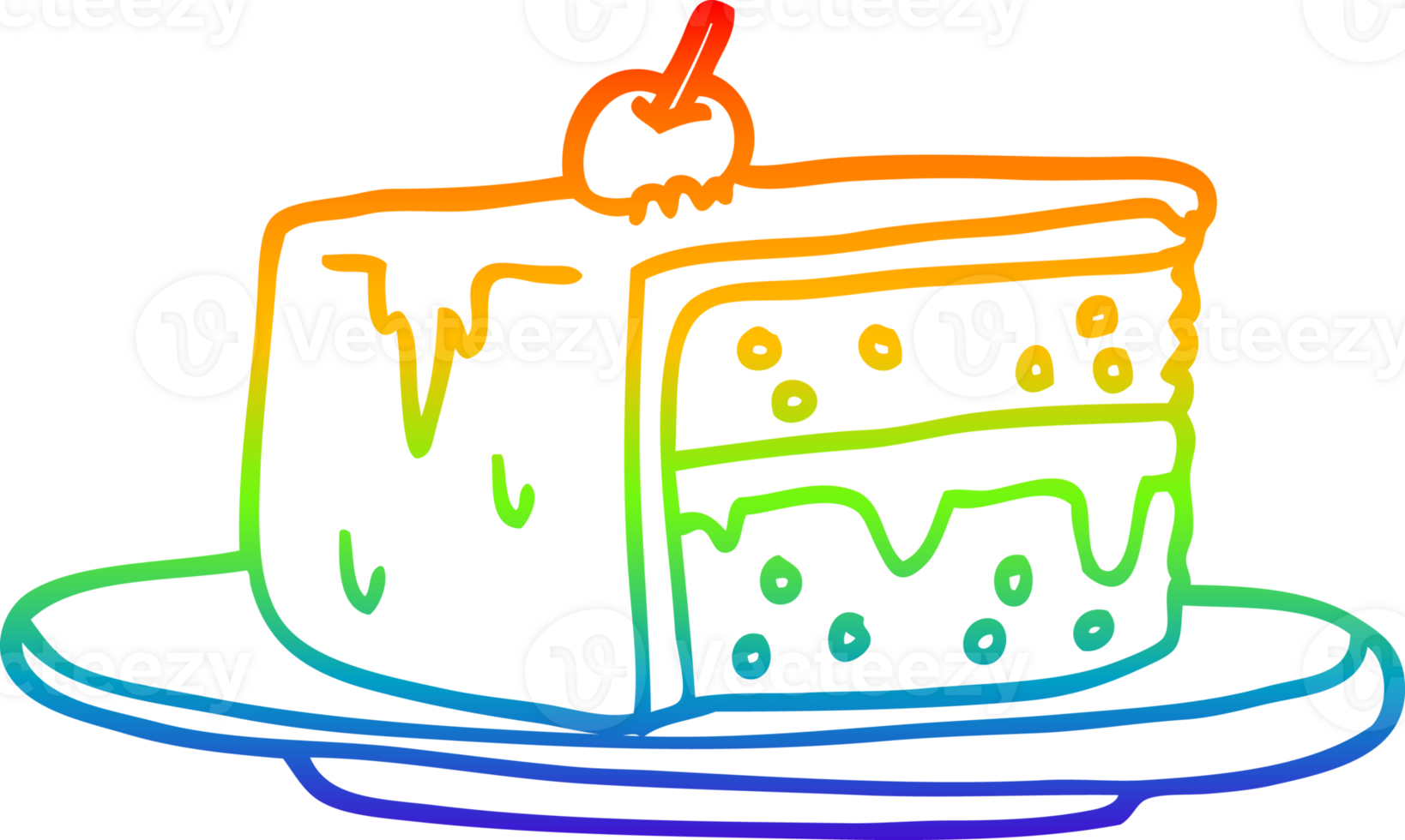 rainbow gradient line drawing of a cartoon slice of cake png