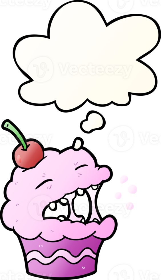 cartoon cupcake with thought bubble in smooth gradient style png
