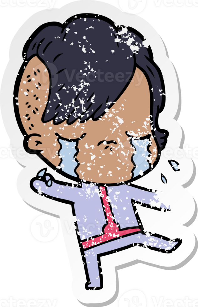 distressed sticker of a cartoon crying girl wearing space clothes png