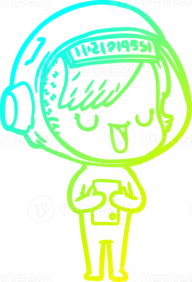 cold gradient line drawing of a cartoon astronaut woman png