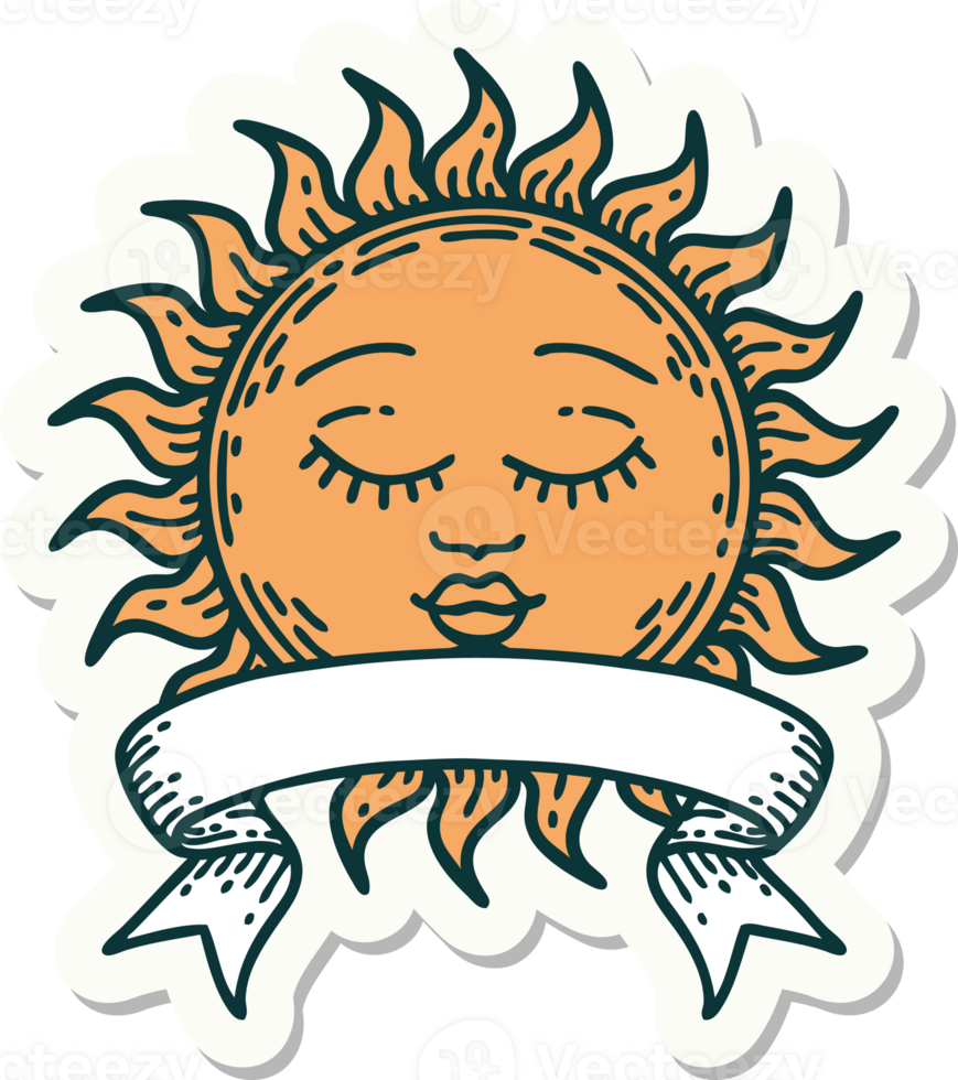 tattoo style sticker with banner of a sun png