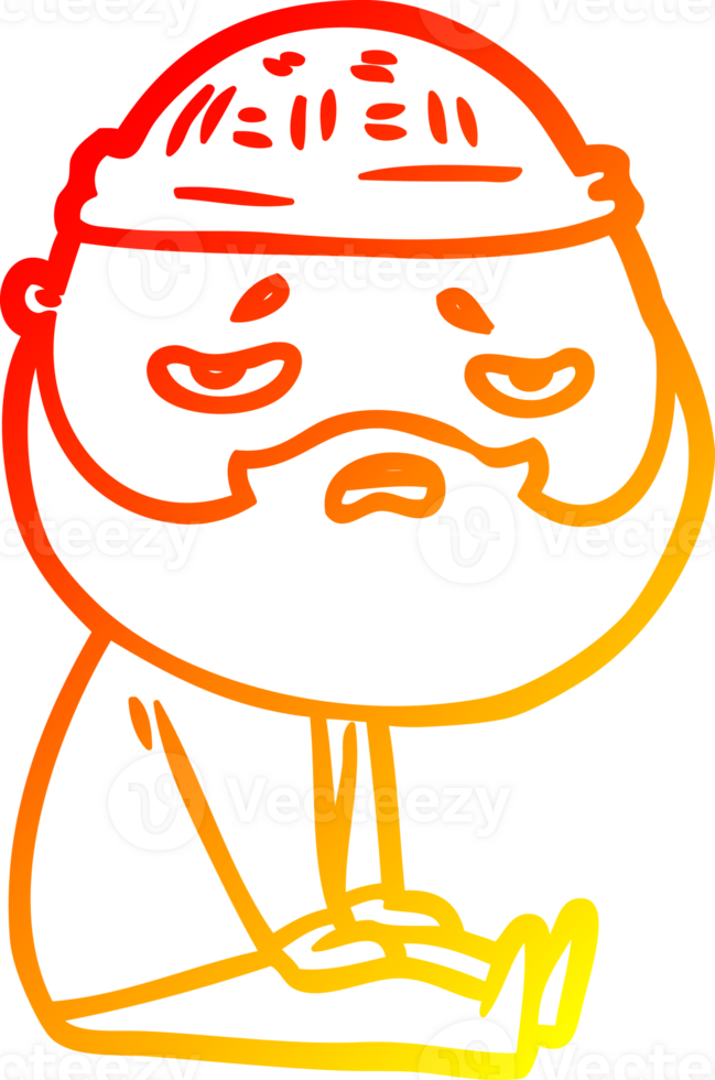 warm gradient line drawing of a cartoon worried man with beard png