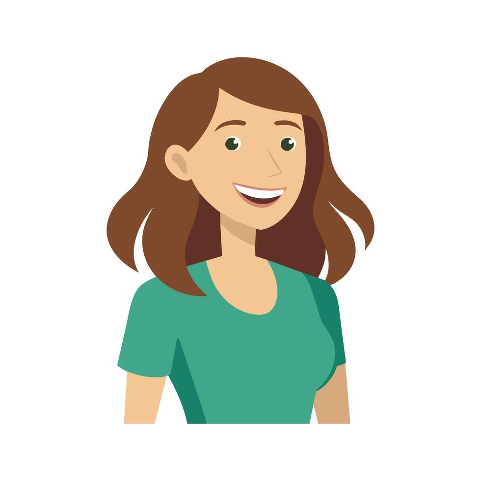 Happy young woman looking away with a smile while standing in a studio flat illustration on white background vector