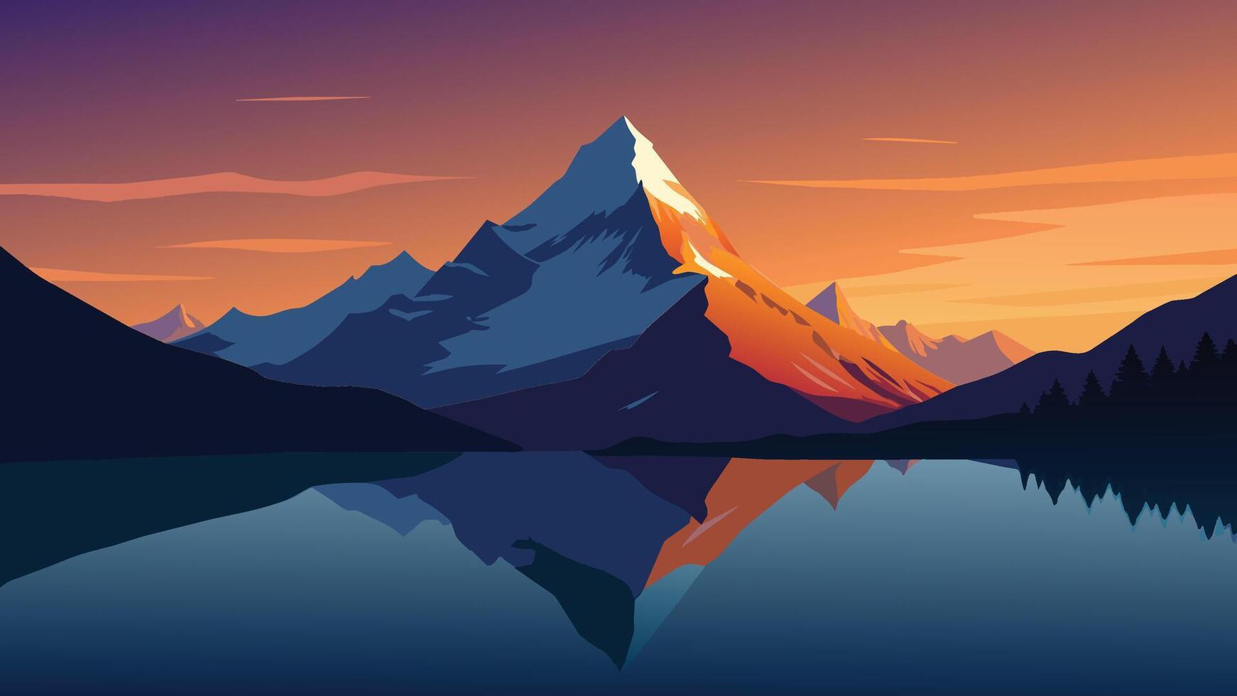 Breathtaking summer sunrise on Bachalpsee lake with Schreckhorn and Wetterhorn peaks on background. Astonishing morning scene in the Swiss Bernese Alps, Switzerland, Europe.illustration vector