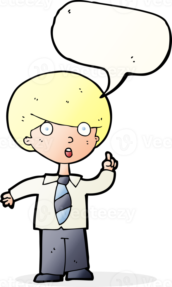cartoon school boy answering question with speech bubble png