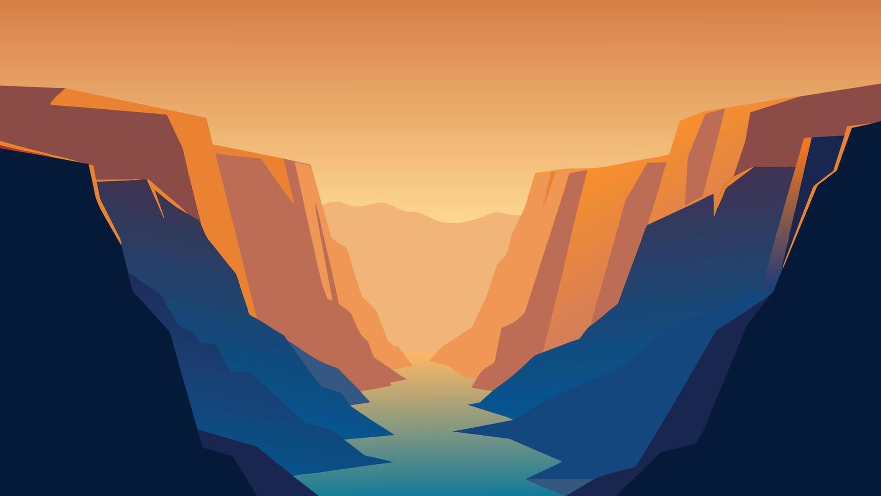 Tourist went to the bottom of canyon and admired the beauty of basalt columns. Beauty of nature concept background. flat illustration. vector