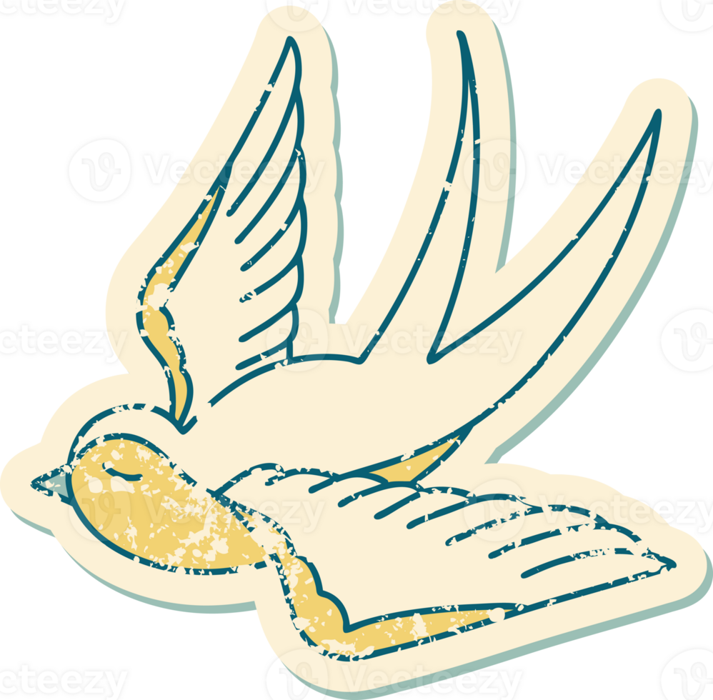 iconic distressed sticker tattoo style image of a swallow png