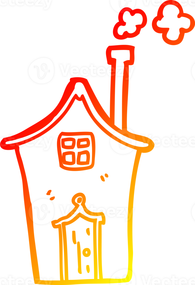 warm gradient line drawing of a cartoon house png