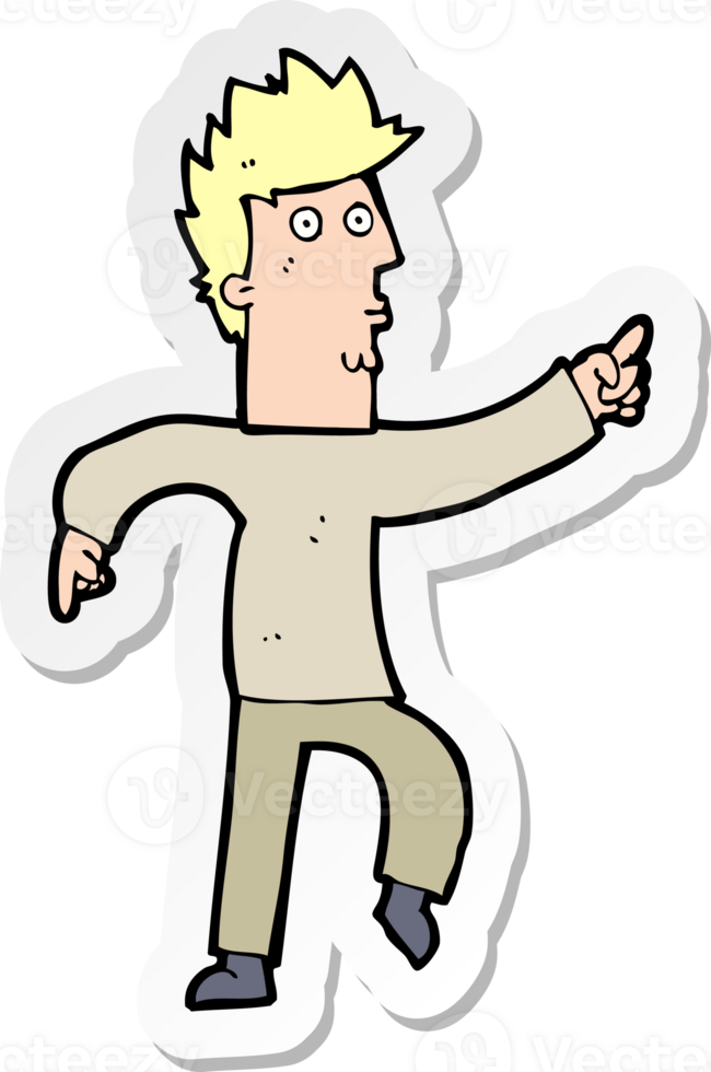 sticker of a cartoon worried man pointing png