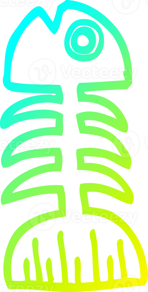 cold gradient line drawing of a cartoon fish bones png