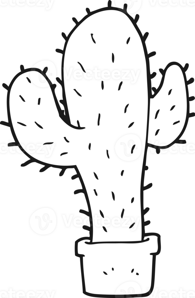 hand drawn black and white cartoon cactus png