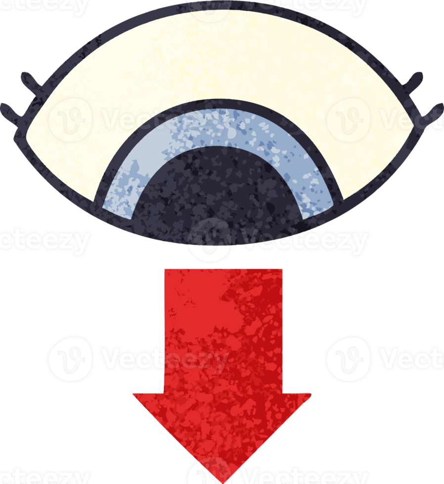 retro illustration style cartoon of a eye pointing down png
