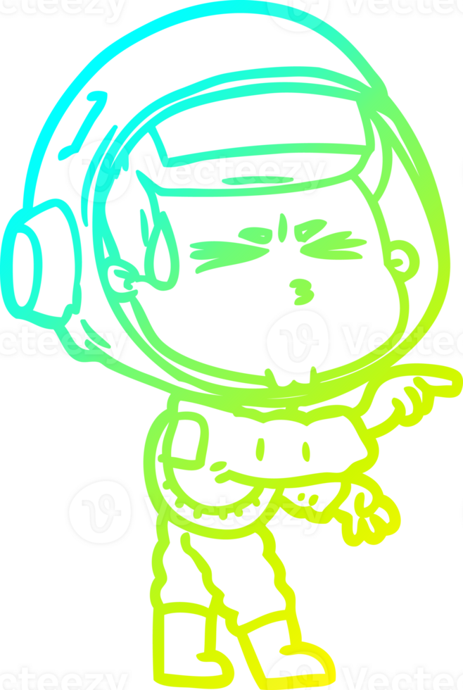 cold gradient line drawing of a cartoon stressed astronaut png