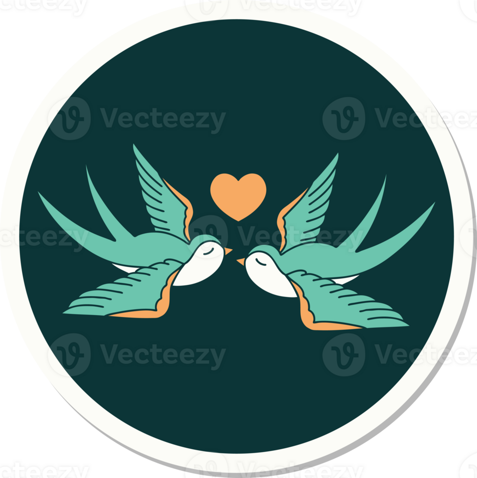 sticker of tattoo in traditional style of swallows and a heart png