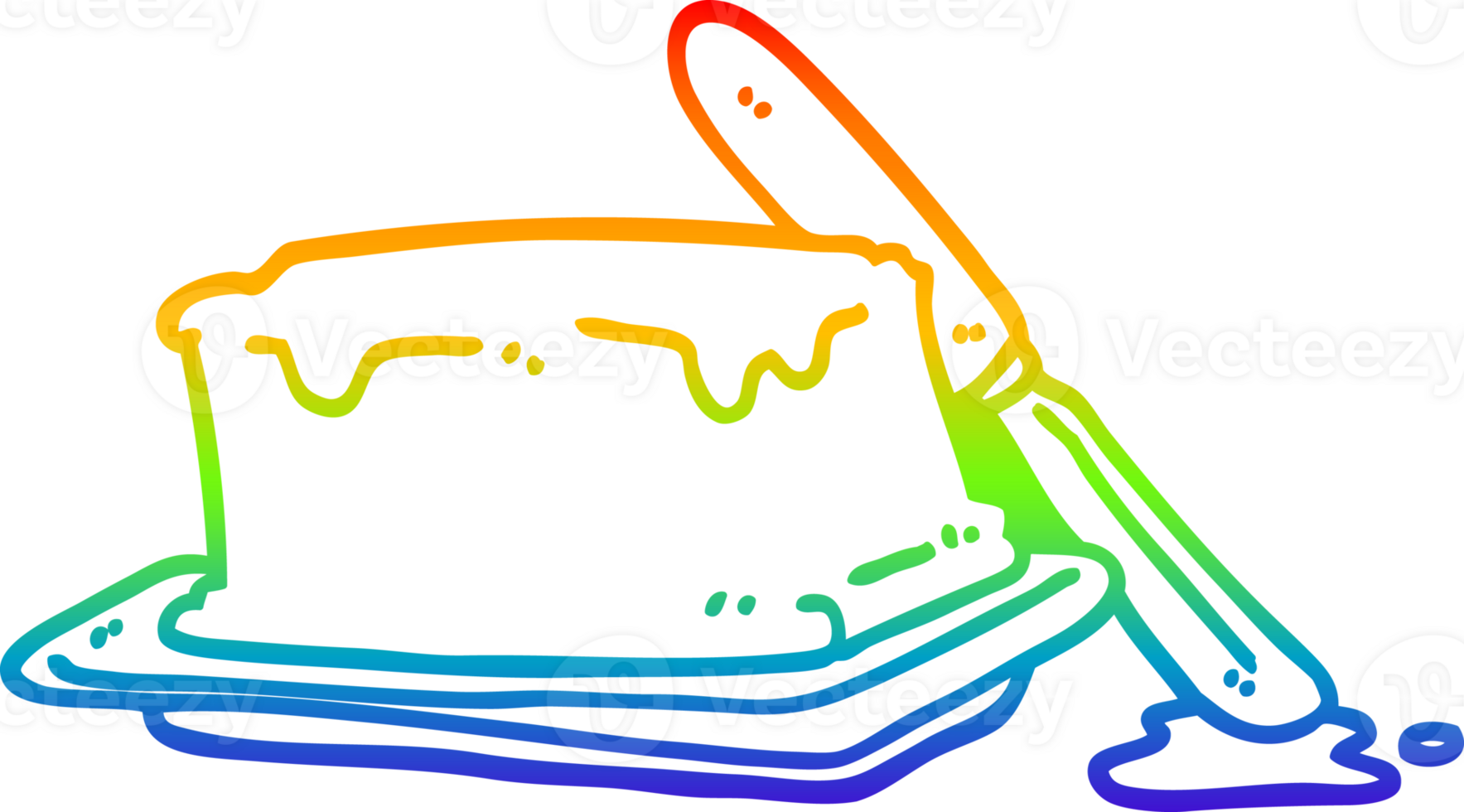 rainbow gradient line drawing of a cartoon butter and knife png