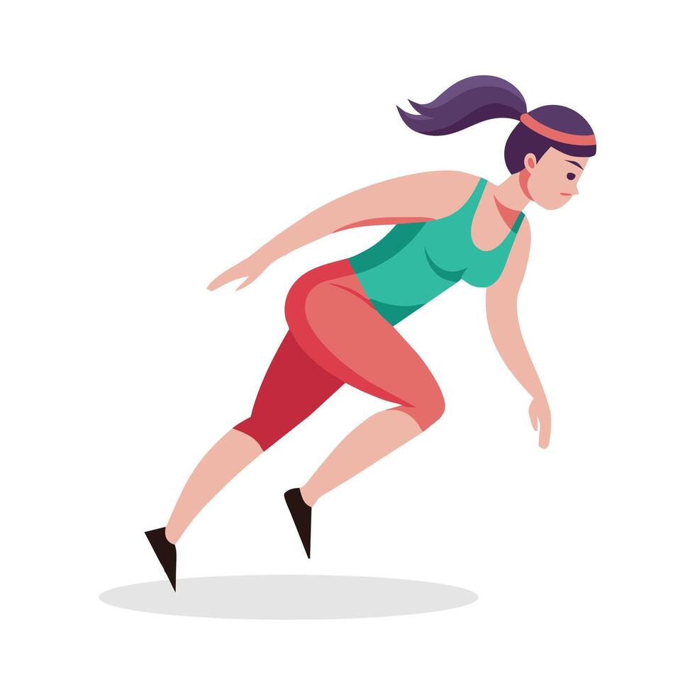 Young female athlete running in a workout session, flat illustration vector