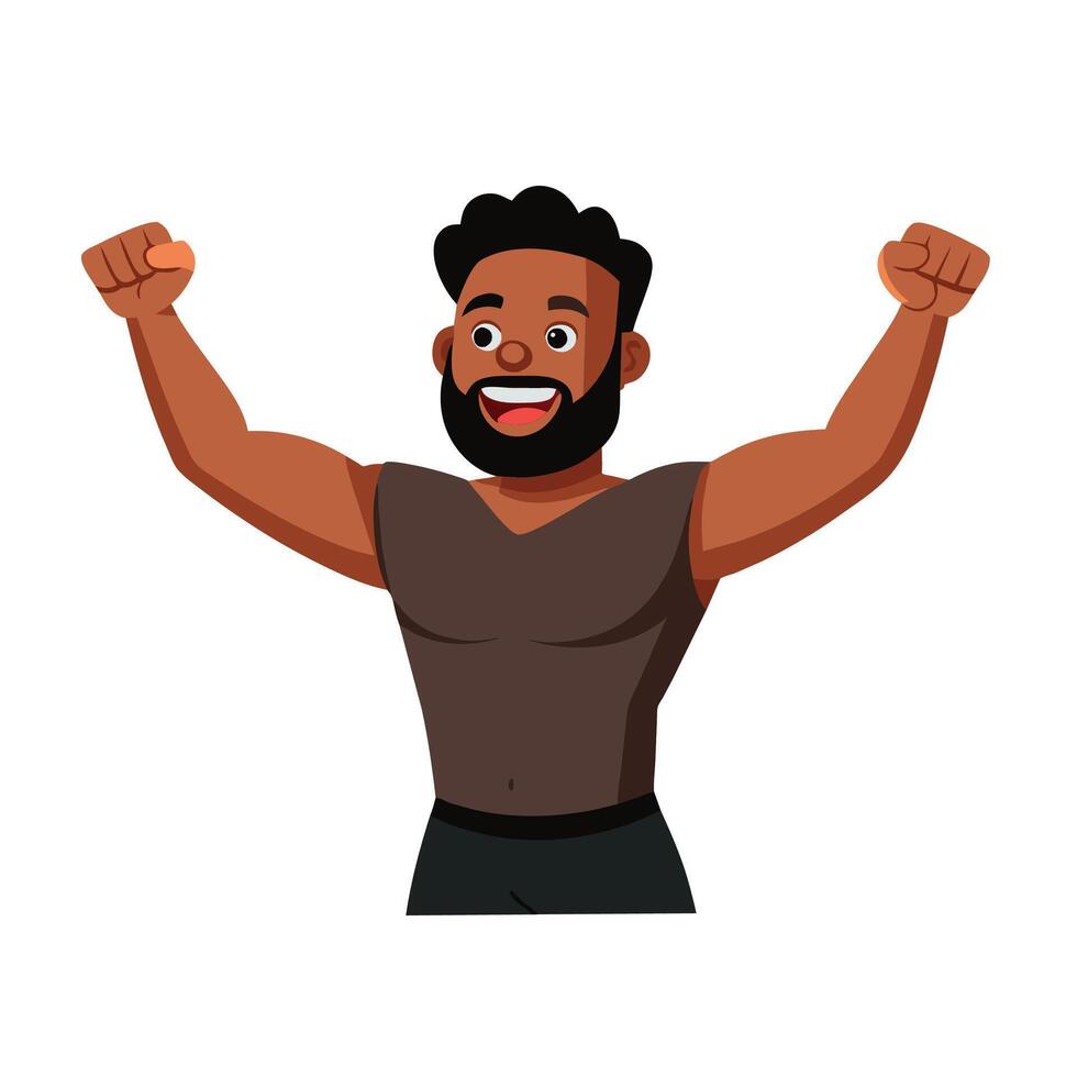 Black man celebrating his beautiful, flawless melanin skin in a studio, flat illustration vector