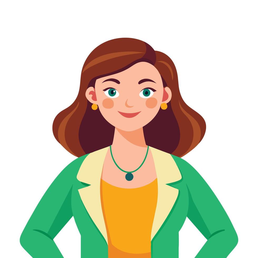Happy woman with trendy style Portrait flat illustration on white background vector