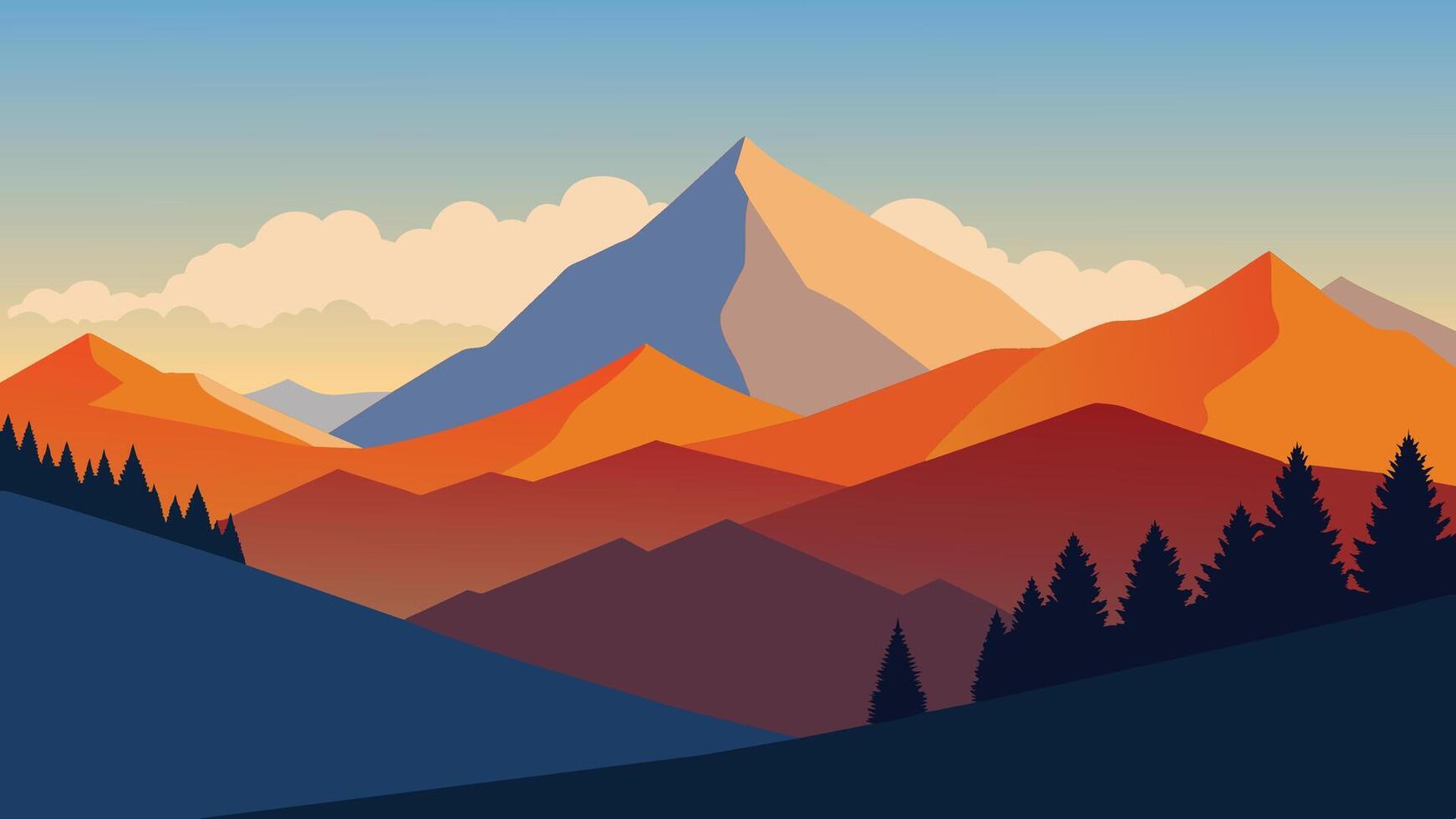 Colorful autumn morning in the Carpathian mountains. Flat illustration Nature background. vector