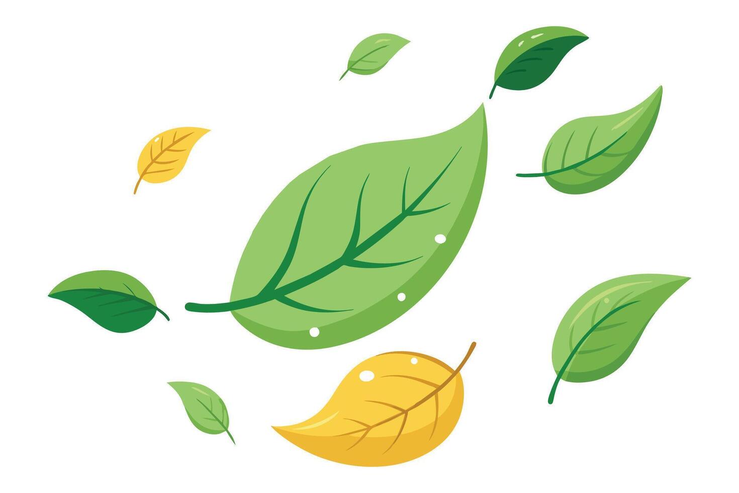 Leaves foliage flying refreshing purified, flat illustration vector