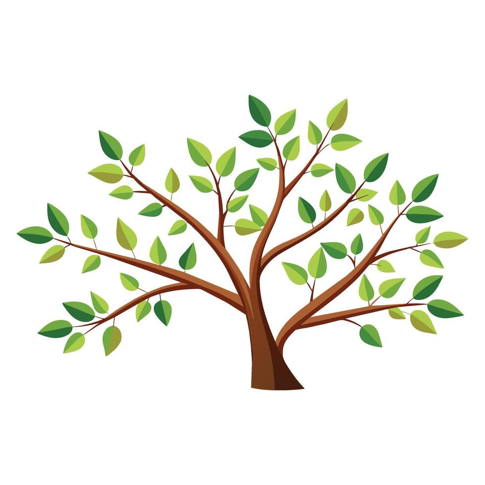 Tree branches leaves tall layout, flat illustration. vector