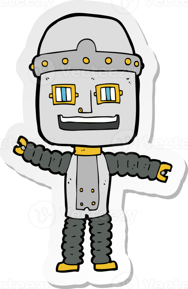 sticker of a cartoon waving robot png