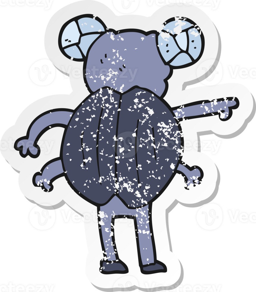 retro distressed sticker of a cartoon pointing insect png