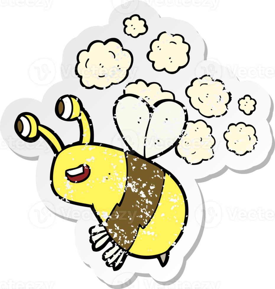 retro distressed sticker of a cartoon happy bee png