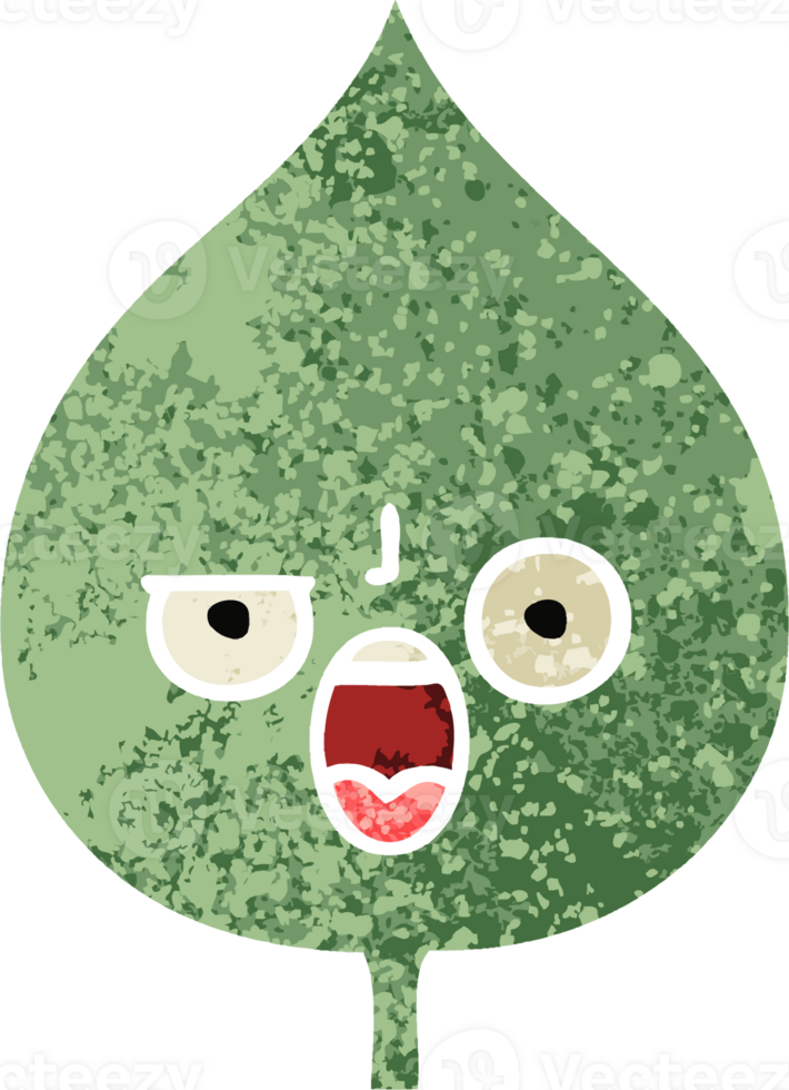 retro illustration style cartoon of a expressional leaf png
