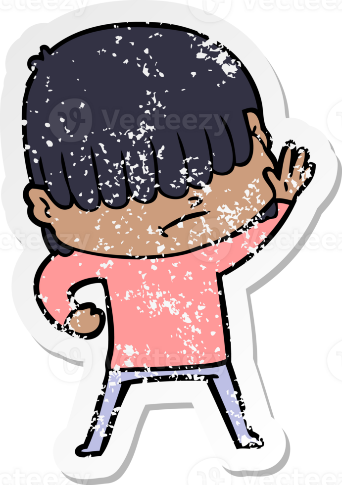distressed sticker of a cartoon boy with untidy hair png