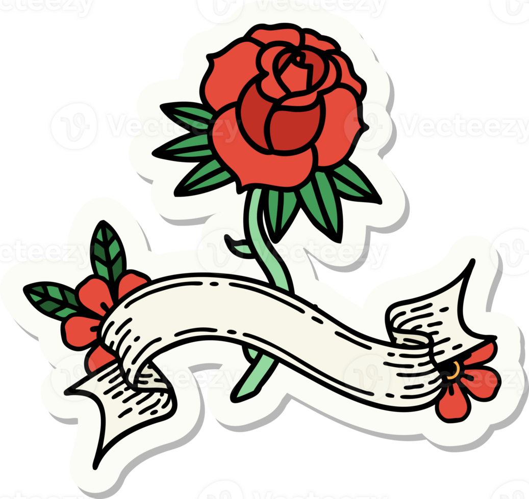 tattoo style sticker with banner of a rose png