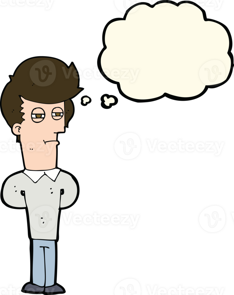 cartoon jaded man with thought bubble png