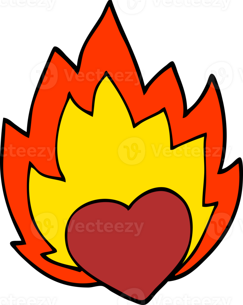 cartoon doodle flaming heart png