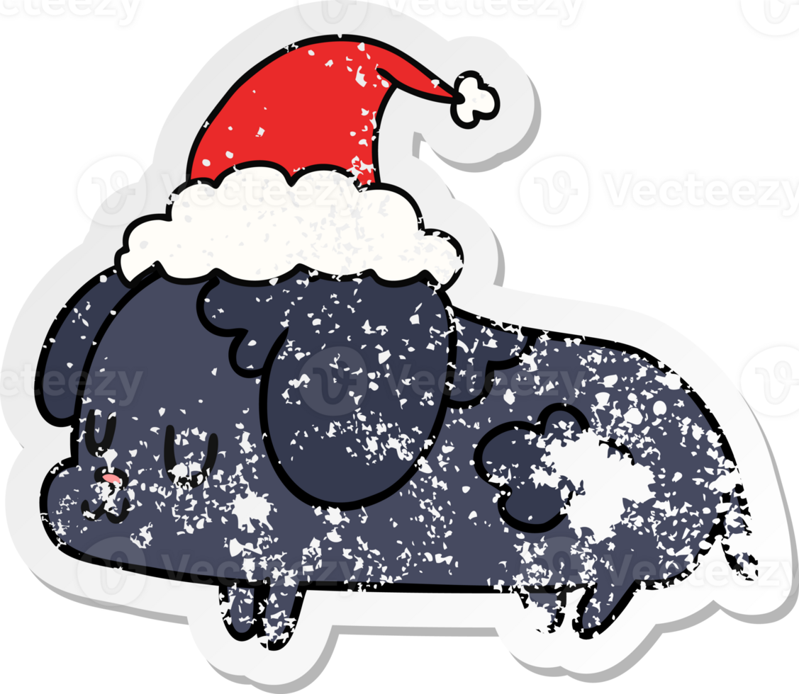 hand drawn christmas distressed sticker cartoon of kawaii dog png