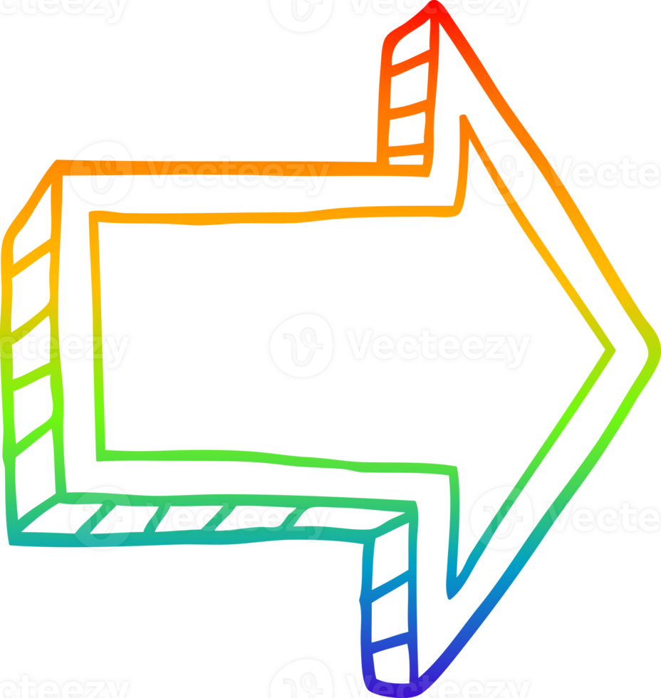 rainbow gradient line drawing of a cartoon directing arrow png
