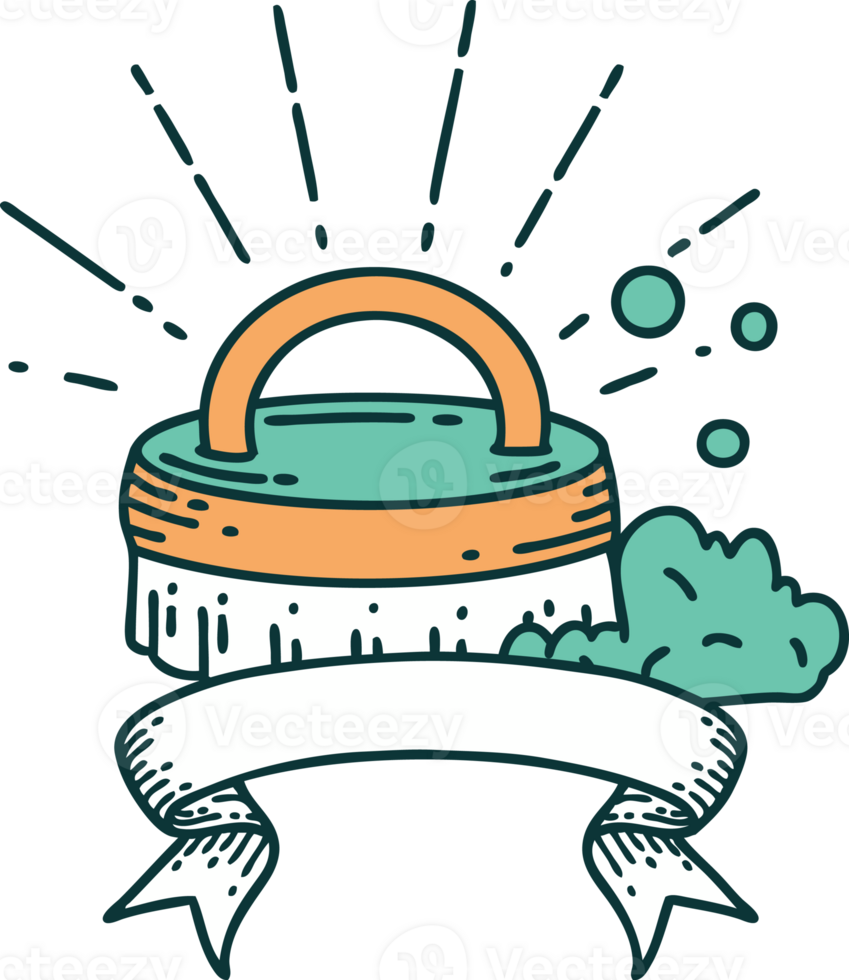 scroll banner with tattoo style scrubbing brush png