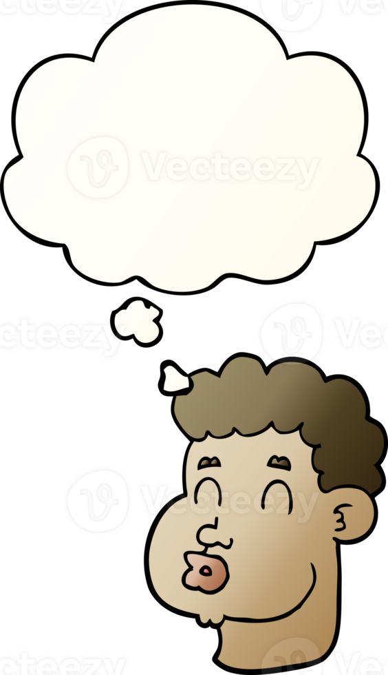 cartoon male face with thought bubble in smooth gradient style png
