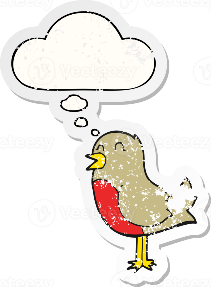 cartoon bird with thought bubble as a distressed worn sticker png