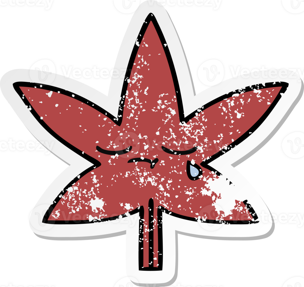 distressed sticker of a cute cartoon autumnal leaf png