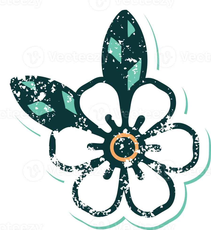 iconic distressed sticker tattoo style image of a flower png