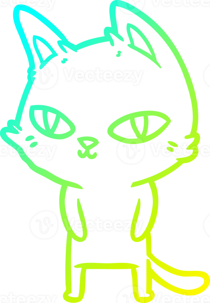 cold gradient line drawing of a cartoon cat with bright eyes png